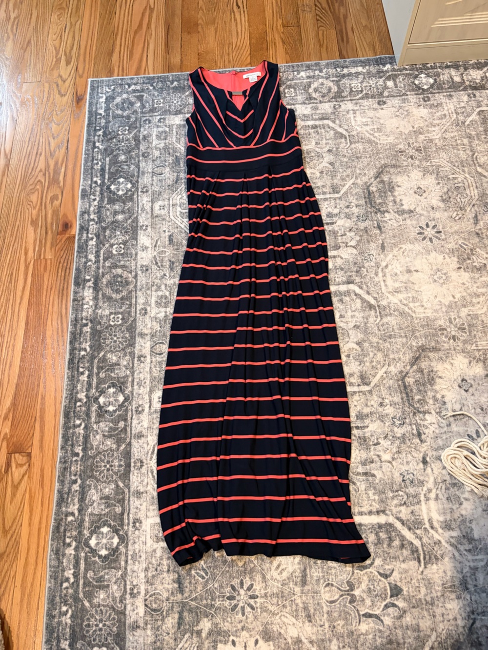 Liz Claiborne Navy and pink Striped Sleeveless Maxi Dress